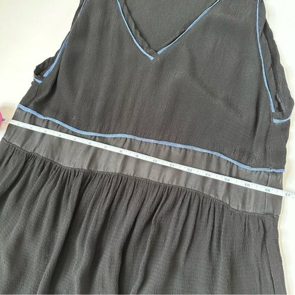 [SOLD] MAJE The Ruben Black & Blue Trim Silk Sleeveless Chiffon Dress Size M - Picture 12 of 14